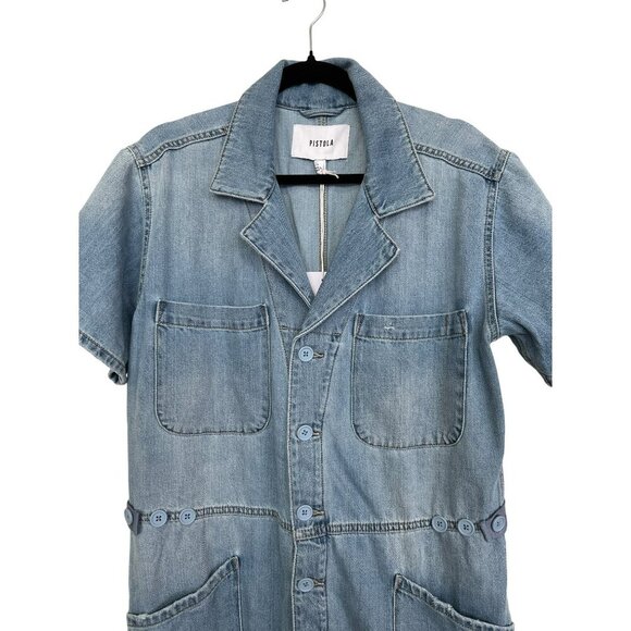Pistola Denim Jumpsuit Grover Short Sleeve Jean One Piece Size Large NWT - Picture 6 of 9